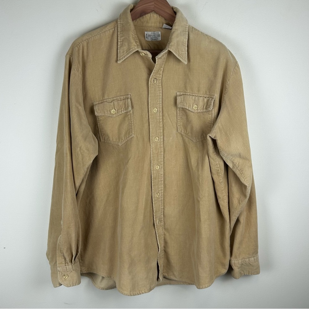Vintage 1970s Sears 100% Cotton Corduroy Button-Up Shirt Men’s XL Retro Workwear